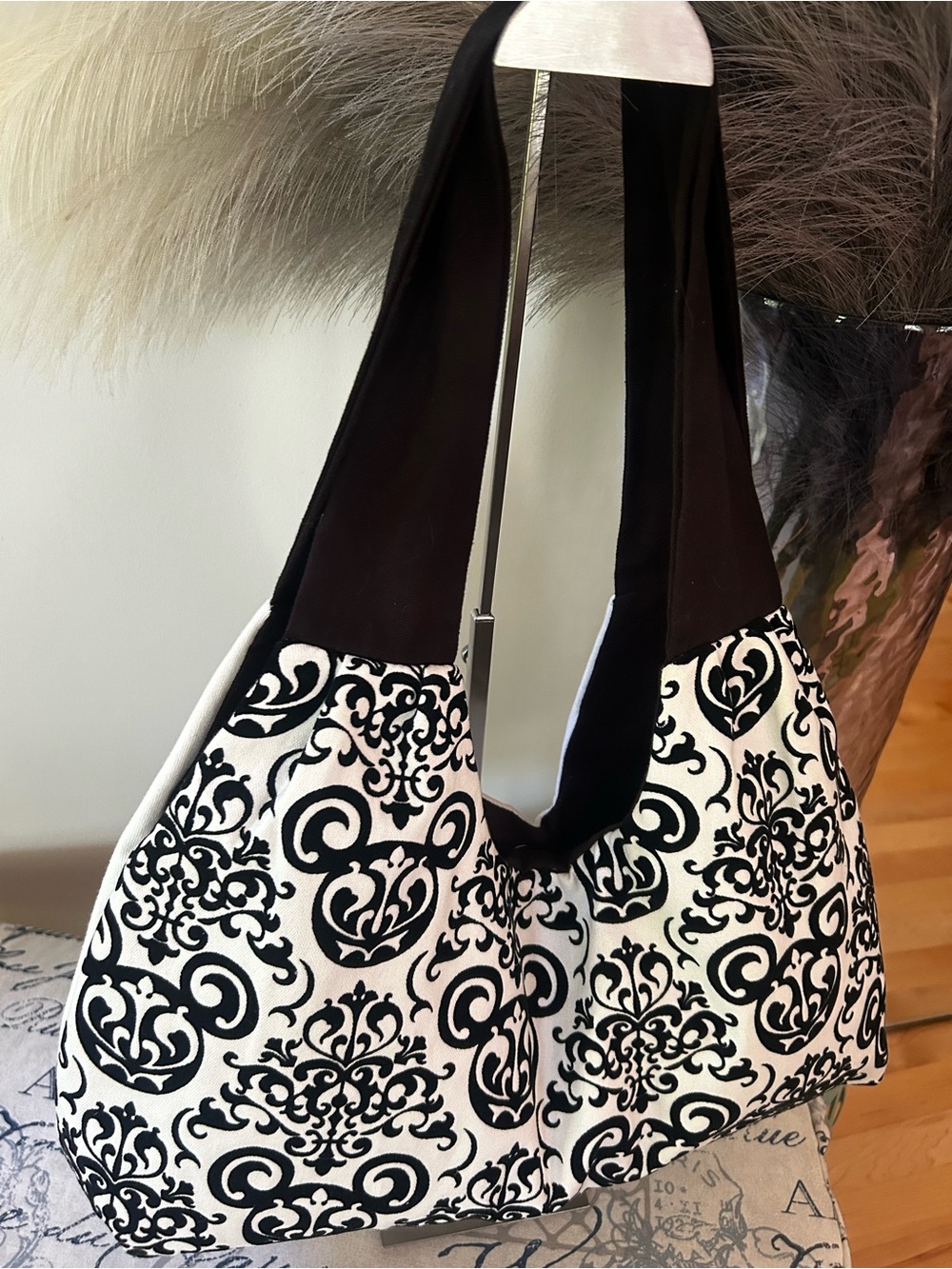 Disneyland Parks Collectible Mickey Mouse Damask Velvet Shoulder Tote Bag - Picture 4 of 9